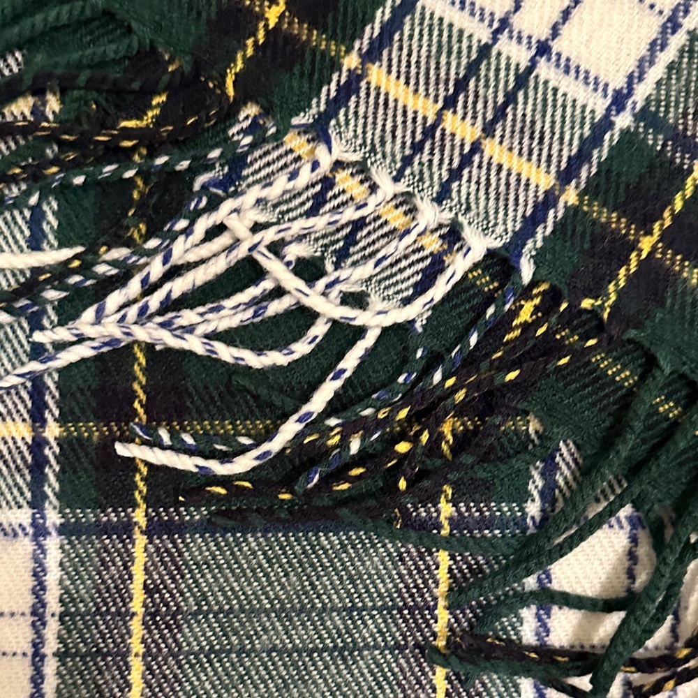 J. Crew Green Plaid Fringe Scarf with Cream and Black - Picture 4 of 5
